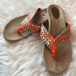 NWT Gold and Orange Weave Flip Flips, Size 6.5